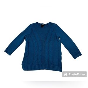 Ann Taylor Sweater Cable Knit Blue 3/4 Sleeve Size S